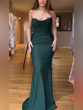 La Femme Strapless Emerald Green Evening Gown